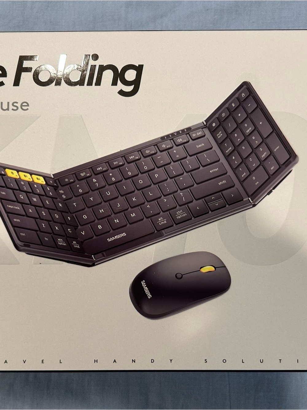 Folding Wireless Keyboard and Mouse Set - Black with Yellow Accents